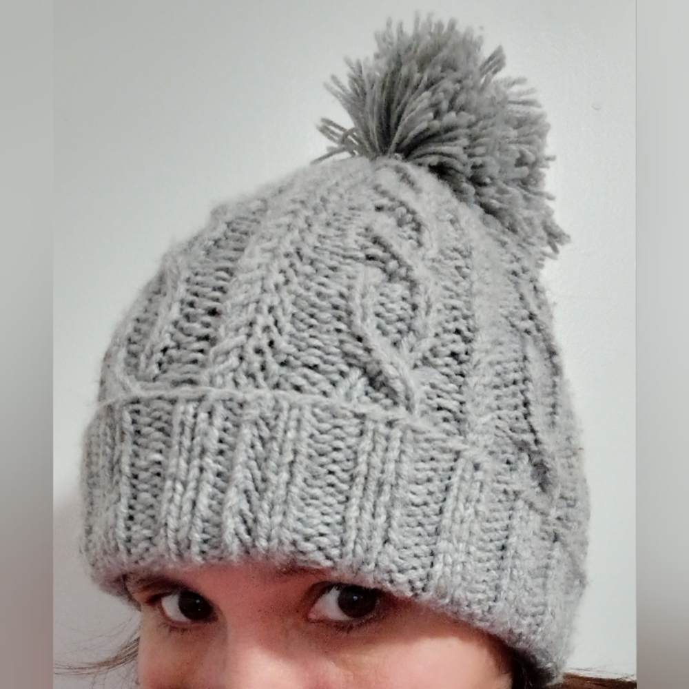 Cozy Gray Hand Knitted Pom-Pom Beanie